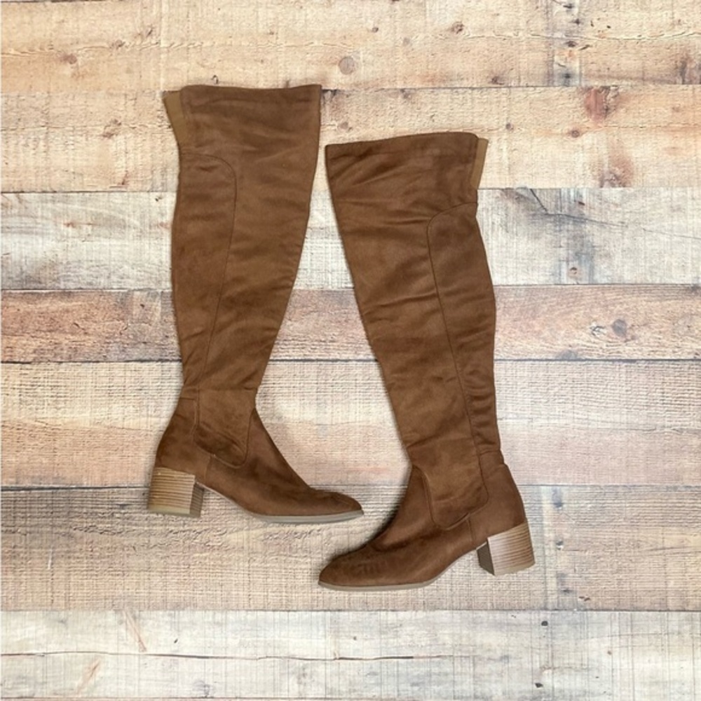 Wild Diva‎ Womens Brown Faux Suede Over The Knee Block Heel Boots Size 8.5